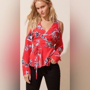 Yumi Kim Love Struck Cold Shoulder Floral Blouse Size M Silk